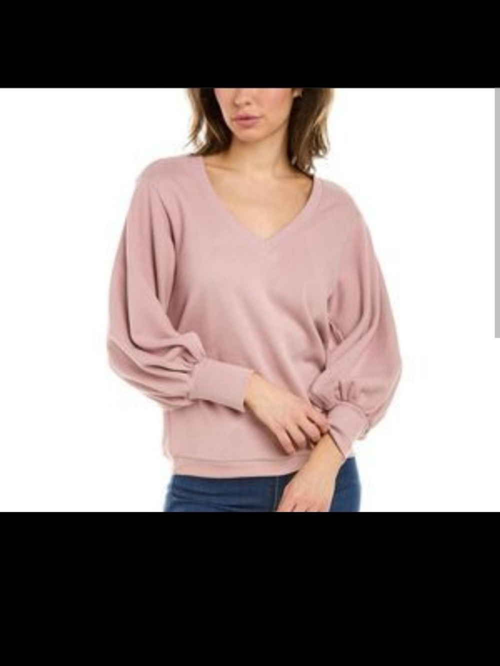Nation LTD Balloon Sleeve V-Neck Sweater - Dusty Pink